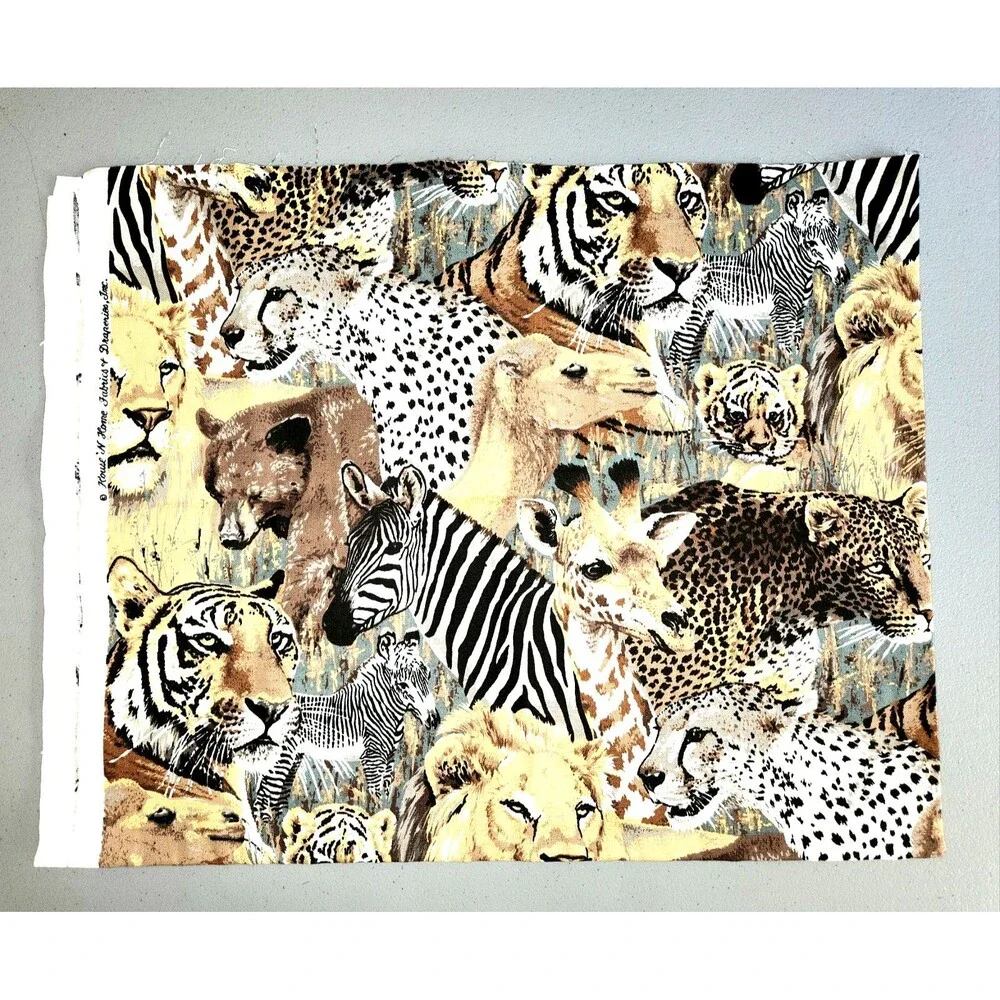 1 Yard Of Cotton Fabric Animals Lion Zebra Bear Leopard Giraffe Tiger Camel #03